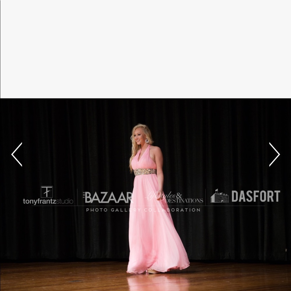 Pink evening gown with rhinestone waist. Size 6